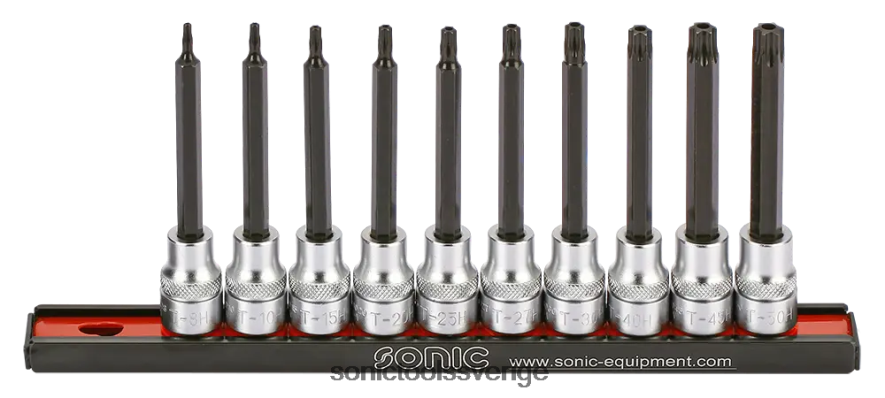 Sonic bitssockelset 3/8" tx manipuleringssäkert långt på skena 10-st N2VNX2157 praktisk